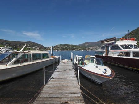COMO, ITALY - CIRCA APRIL 2017: View of Lago di Como (Lake Como)