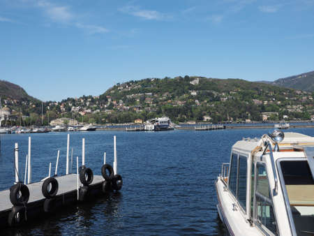 COMO, ITALY - CIRCA APRIL 2017: View of Lago di Como (Lake Como)のeditorial素材