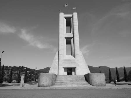 COMO, ITALY - CIRCA APRIL 2017: Monumento ai Caduti war memorial by rationalist architects Antonio Sant Elia and Giuseppe Terragni in black and whiteのeditorial素材