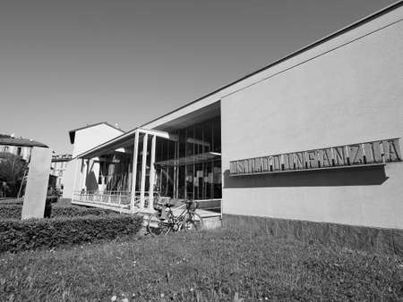 COMO, ITALY - CIRCA APRIL 2017: Asilo Sant Elia kindergarten designed by rationalist architect Giuseppe Terragni in black and whiteのeditorial素材