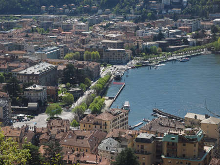 COMO, ITALY - CIRCA APRIL 2017: Aerial view of Lake Comoのeditorial素材