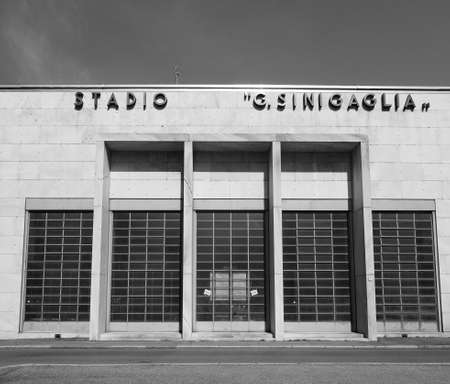 COMO, ITALY - CIRCA APRIL 2017: Stadio Giuseppe Sinigaglia stadium in black and whiteのeditorial素材