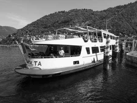 COMO, ITALY - CIRCA APRIL 2017: View of Lago di Como (Lake Como) in black and whiteのeditorial素材