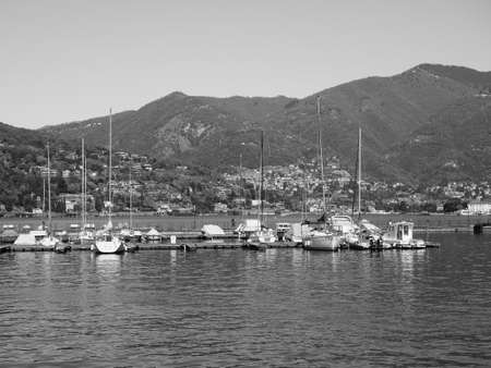COMO, ITALY - CIRCA APRIL 2017: View of Lago di Como (Lake Como) in black_and_whiteのeditorial素材