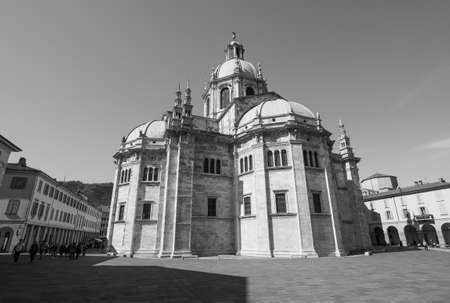 COMO, ITALY - CIRCA APRIL 2017: Santa Maria Assunta Roman Catholic cathedral church in black and whiteのeditorial素材