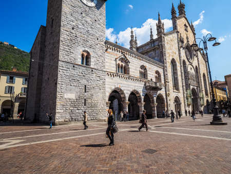 COMO, ITALY - CIRCA APRIL 2017: Santa Maria Assunta Roman Catholic cathedral church and Broletto (town hall) (HDR)のeditorial素材