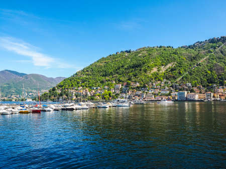 COMO, ITALY - CIRCA APRIL 2017: View of Lago di Como (Lake Como) (HDR)のeditorial素材