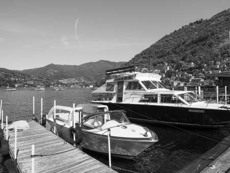 COMO, ITALY - CIRCA APRIL 2017: View of Lago di Como (Lake Como) in black_and_whiteのeditorial素材