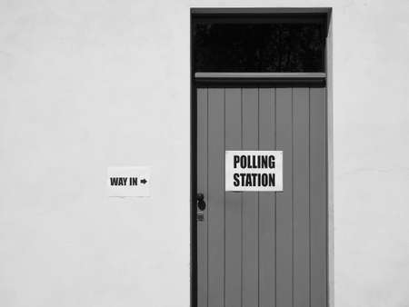 Polling station place for voters to cast ballots in general elections in black and whiteの写真素材