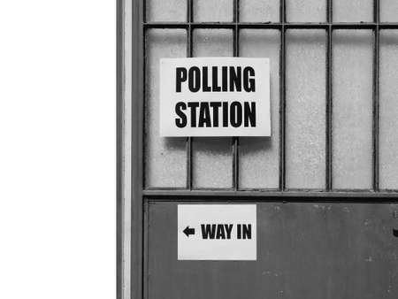 Polling station place for voters to cast ballots in general elections in black and whiteの写真素材