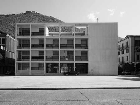 COMO, ITALY - CIRCA APRIL 2017: Casa del Fascio (former National Fascist party seat) aka Palazzo Terragni designed by rationalist architect Giuseppe Terragni in black and whiteのeditorial素材