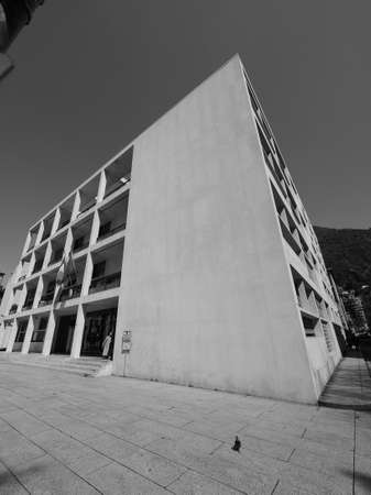 COMO, ITALY - CIRCA APRIL 2017: Casa del Fascio (former National Fascist party seat) aka Palazzo Terragni designed by rationalist architect Giuseppe Terragni in black and whiteのeditorial素材