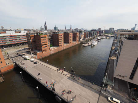 HAMBURG, GERMANY - CIRCA MAY 2017: Aerial view of the city skyline seen from Hafencityのeditorial素材