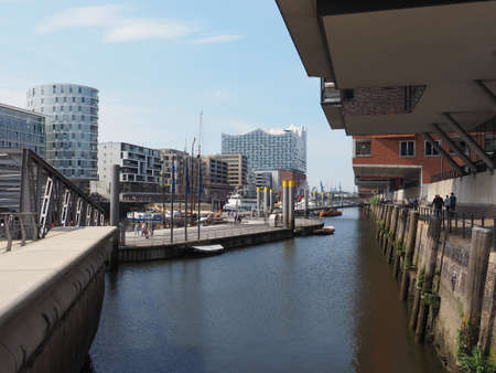 HAMBURG, GERMANY - CIRCA MAY 2017: HafenCity quarter in the district of Hamburg Mitte on the Elbe river island Grasbrook on former Hamburger Hafen (Port of Hamburg)のeditorial素材
