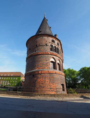 Holstentor (previously Holstein Tor, meaning Holsten Gate) in Luebeck, Germanyの写真素材