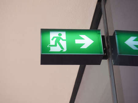 Green light emergency exit fire escape wayout signの写真素材