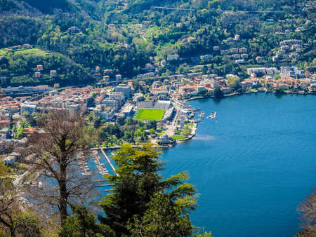 Aerial view of Lake Como, Italy seen from Brunate hill (HDR)の写真素材