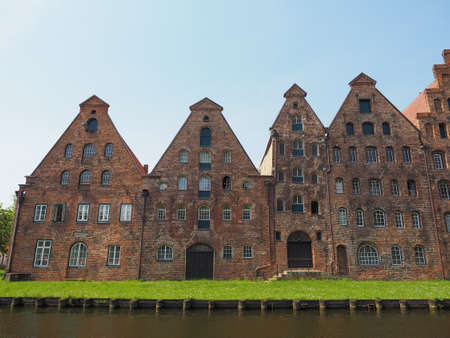 An der Obertrave street in Luebeck, Germanyの写真素材
