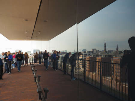 HAMBURG, GERMANY - CIRCA MAY 2017: The Plaza at Elbphilharmonie concert hall designed by Herzog and...