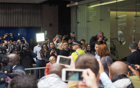 LONDON, UK - JUNE 09, 2017: Jeremy Corbyn and wife in Victoria Street on the day following the general elections which resulted in a hung parliamentのeditorial素材