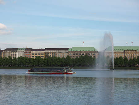HAMBURG, GERMANY - CIRCA MAY 2017: Alster Fountain at Binnenalster (meaning Inner Alster lake)のeditorial素材