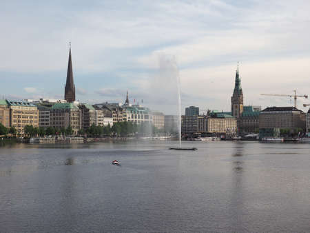 HAMBURG, GERMANY - CIRCA MAY 2017: Alster Fountain at Binnenalster (meaning Inner Alster lake)のeditorial素材