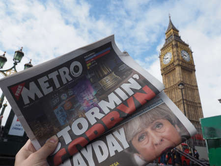 LONDON, UK - JUNE 09, 2017: Newspapers showing Jeremy Corbyn (Labour Party) and Theresa May...