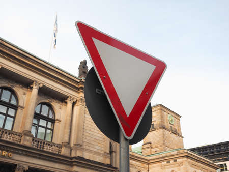 Regulatory signs, a give way traffic signの写真素材