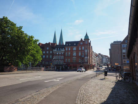 LUEBECK, GERMANY - CIRCA MAY 2017: View of the city from Holstenbruckeのeditorial素材