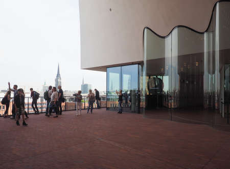 HAMBURG, GERMANY - CIRCA MAY 2017: The Plaza at Elbphilharmonie concert hall designed by Herzog and De Meuronのeditorial素材