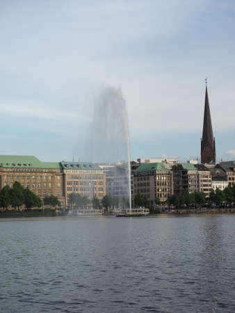 HAMBURG, GERMANY - CIRCA MAY 2017: Alster Fountain at Binnenalster (meaning Inner Alster lake)のeditorial素材