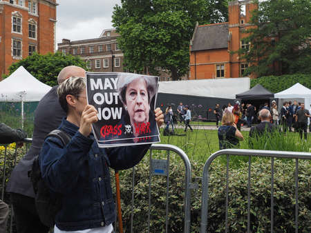 LONDON, UK - JUNE 09, 2017: Class War magazine protest to ask Theresa May to resign, in College Green Westminster, on the day following the June 8 general electionsのeditorial素材
