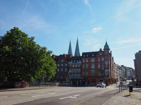 LUEBECK, GERMANY - CIRCA MAY 2017: View of the city from Holstenbruckeのeditorial素材