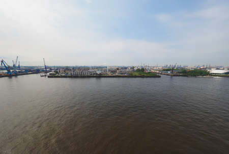 HAMBURG, GERMANY - CIRCA MAY 2017: Hamburger Hafen (Port of Hamburg) sea port on the river Elbeのeditorial素材