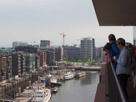HAMBURG, GERMANY - CIRCA MAY 2017: Aerial view of the city skyline seen from Hafencityのeditorial素材