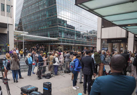 LONDON, UK - JUNE 09, 2017: Press and members of the public waiting for Jeremy Corbyn in Victoria...