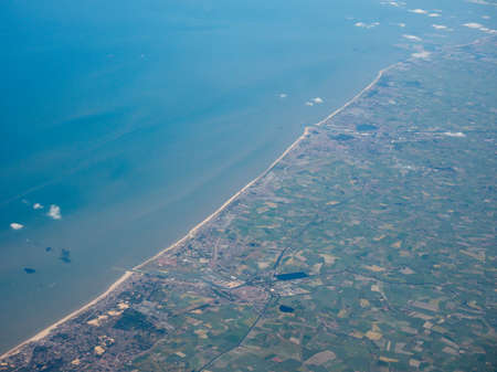 Aerial view of of Veurno Nieuport Koksijde Ostend cities on the Belgian coastの写真素材