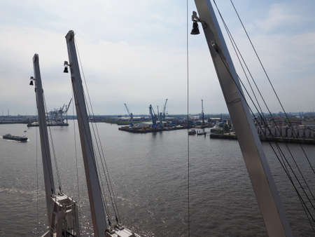 HAMBURG, GERMANY - CIRCA MAY 2017: Hamburger Hafen (Port of Hamburg) sea port on the river Elbe