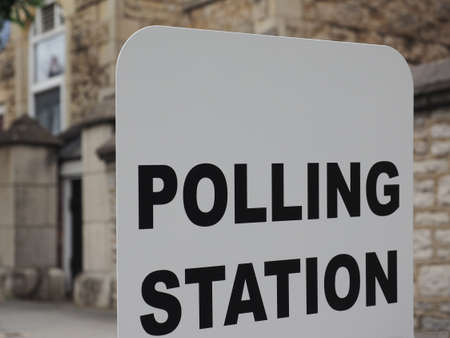 A polling Station sign in London, UKの写真素材