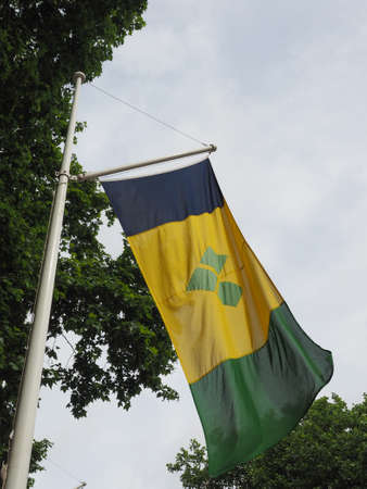 the Vincentian national flag of St Vincent And The Grenadines, Americaの写真素材