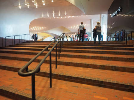 HAMBURG, GERMANY - CIRCA MAY 2017: The Plaza at Elbphilharmonie concert hall designed by Herzog and...