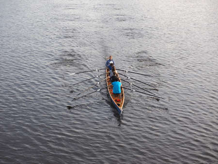 HAMBURG, GERMANY - CIRCA MAY 2017: Rowing crew boat on Binnenalster lakeのeditorial素材
