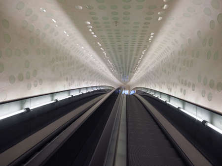 HAMBURG, GERMANY - CIRCA MAY 2017: Escalator to the Plaza at Elbphilharmonie concert hall designed by Herzog and De Meuronのeditorial素材