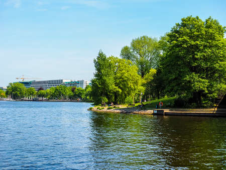 Aussenalster (meaning Outer Alster lake) in Hamburg, Germany, hdr