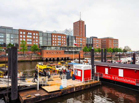 HAMBURG, GERMANY - CIRCA MAY 2017: HafenCity quarter in the district of Hamburg Mitte on the Elbe river island Grasbrook on former Hamburger Hafen (Port of Hamburg), hdrのeditorial素材