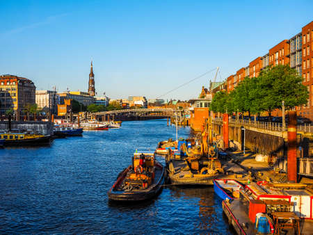 HAMBURG, GERMANY - CIRCA MAY 2017: HafenCity quarter in the district of Hamburg Mitte on the Elbe river island Grasbrook on former Hamburger Hafen (Port of Hamburg), hdrのeditorial素材