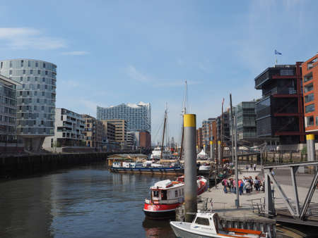 HAMBURG, GERMANY - CIRCA MAY 2017: HafenCity quarter in the district of Hamburg Mitte on the Elbe river island Grasbrook on former Hamburger Hafen (Port of Hamburg)のeditorial素材