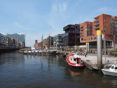 HAMBURG, GERMANY - CIRCA MAY 2017: HafenCity quarter in the district of Hamburg Mitte on the Elbe river island Grasbrook on former Hamburger Hafen (Port of Hamburg)のeditorial素材