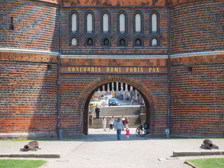 LUEBECK, GERMANY - CIRCA MAY 2017: Holstentor (previously Holstein Tor, meaning Holsten Gate)