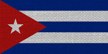the Cuban national flag of Cuba, America with fabric textureの写真素材